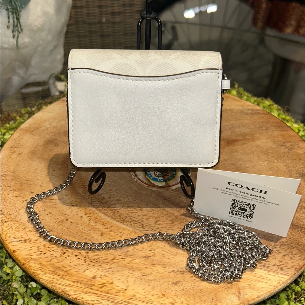 Coach Ivory Mini Crossbody Bag with Silver Chain 4” x 3” x 1” NWT - Picture 5 of 7